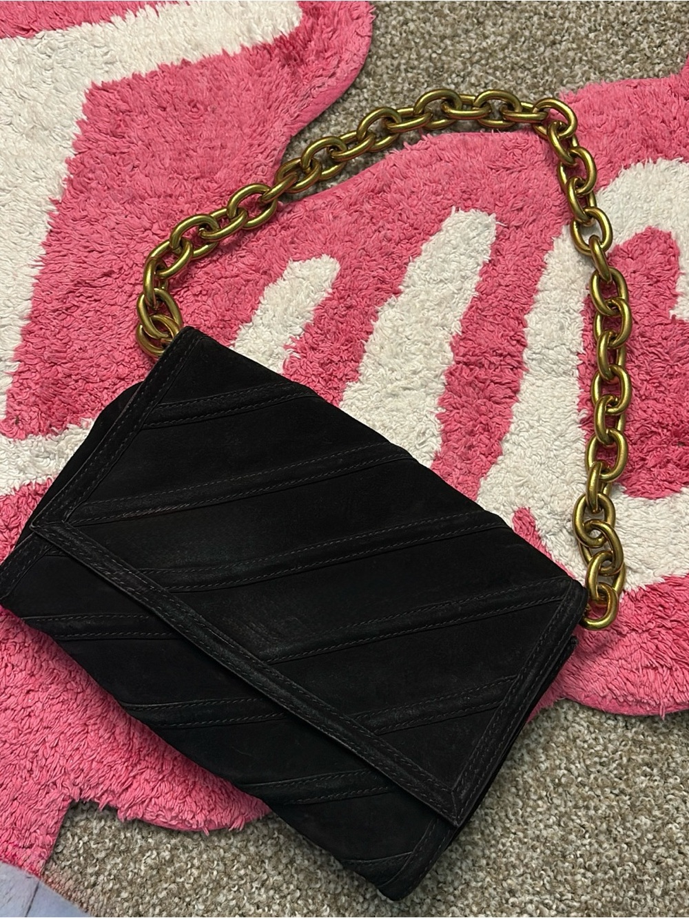 Zara Black Suede Shoulder Bag with Gold Chain